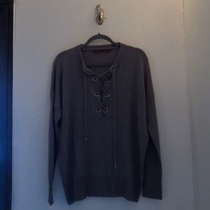 Gray Lace Up Longsleeve Sweatshirt